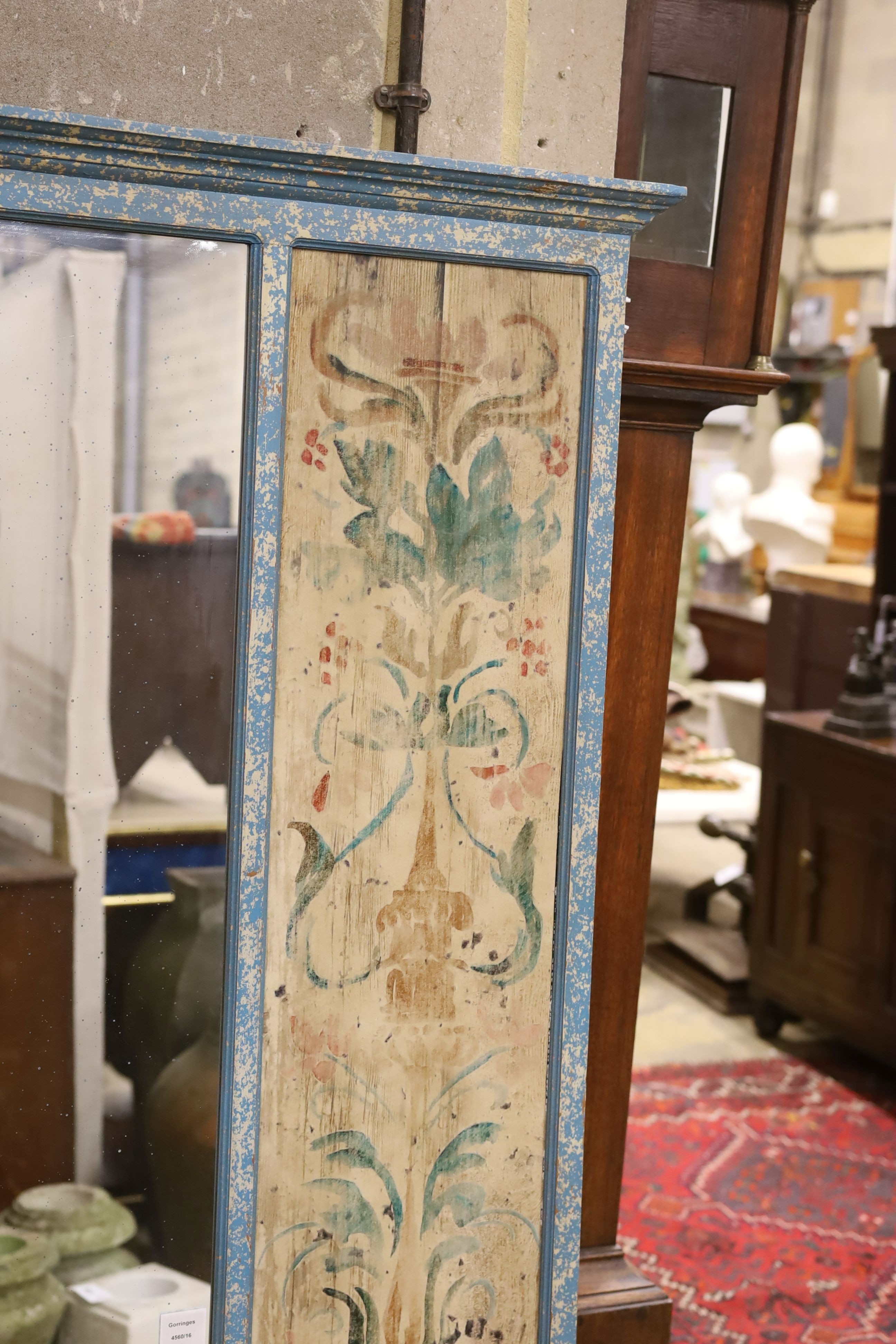 A reproduction 19th century style rectangular polychrome floral wall mirror, width 126cm, height 164cm